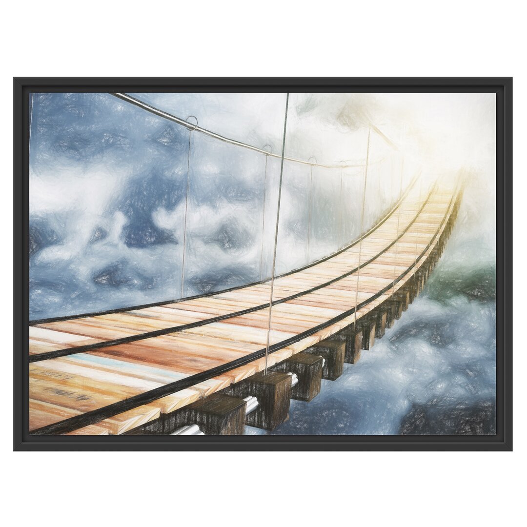 Gerahmtes Wandbild Hölzerne Brücke in den Wolken