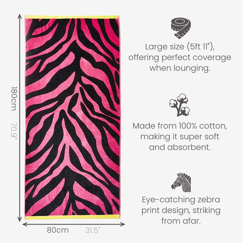 Zebra Print Pink Large Beach Towel