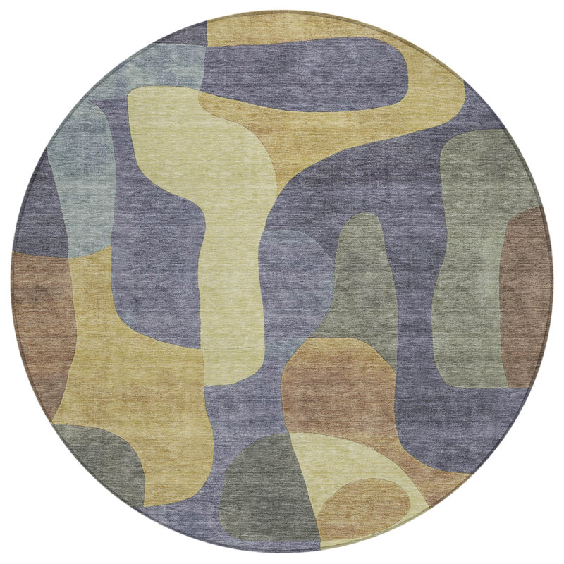 Machine Washable Indoor/Outdoor Xhevrie Purple Rug, Round 8'