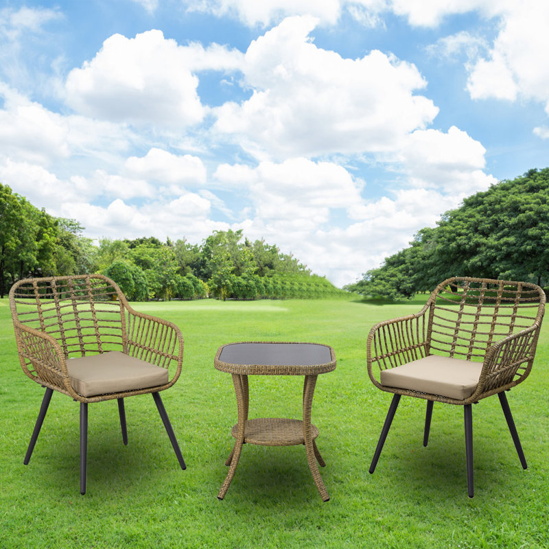 Bonhara 2 - Person Wicker Patio Dining Set with Square Table , Cushions Included
