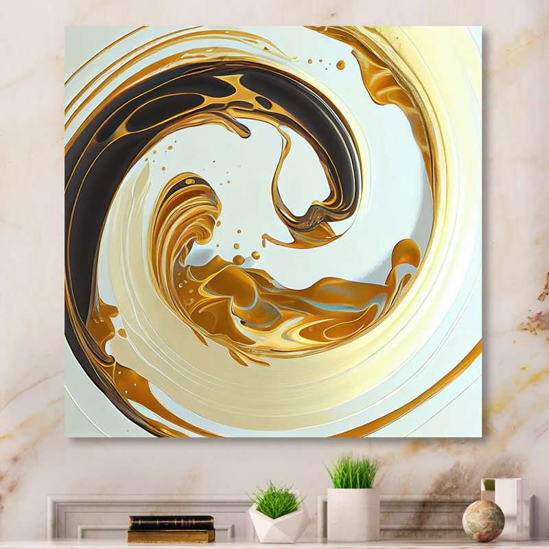 «Lorenze White and Gold Bold Mouvement I», impression sans cadre sur métal, H 23 po x l 23 po x P 1 po