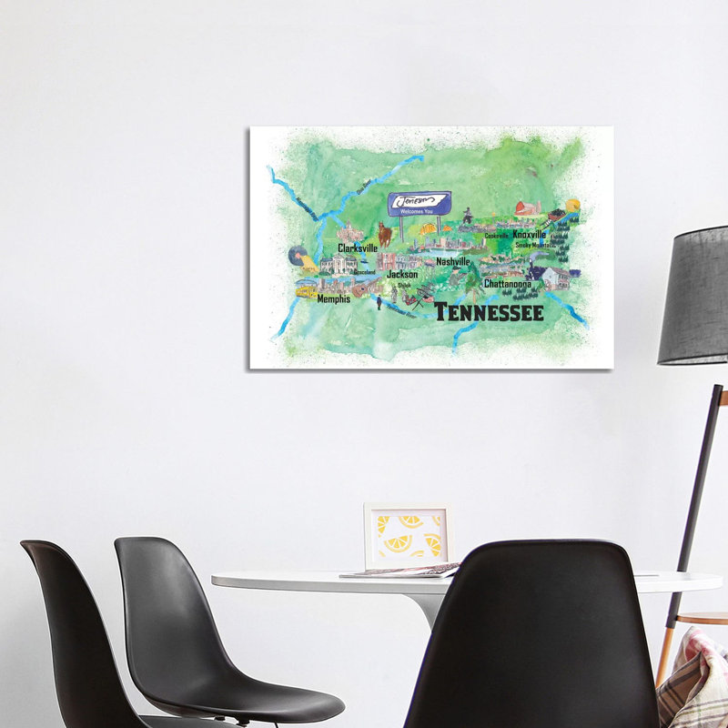 Tennessee Illustrated Travel by Markus & Martina Bleichner - Wrapped Canvas Print, 101.6 cm H x 66.04 cm W x 1.91 cm D