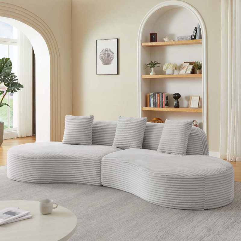 Canapé modulaire rembourré Corduroy, Gris clair