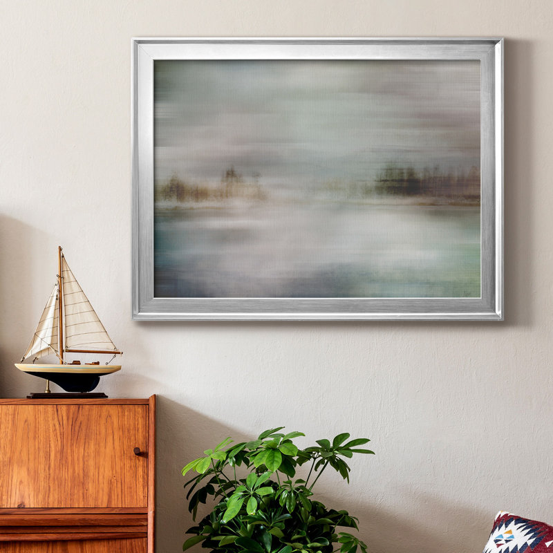 Toile encadrée de qualité supérieure Misty Lake, Cadre argenté, H 18,5 po x l 24,5 po x P 1 po