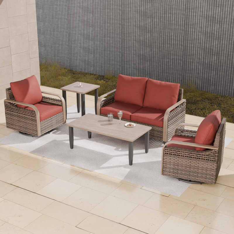 4 - Person Modular Patio Conversation Set with Cushions, Red