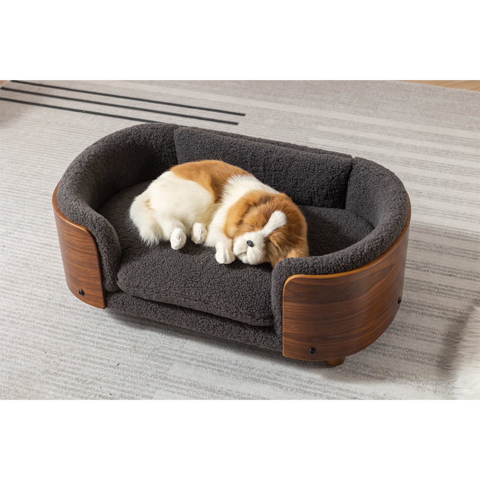 Inira Pet Bed, 38.58" W x 26.77" D x 11.02" H, Dark Gray/Walnut