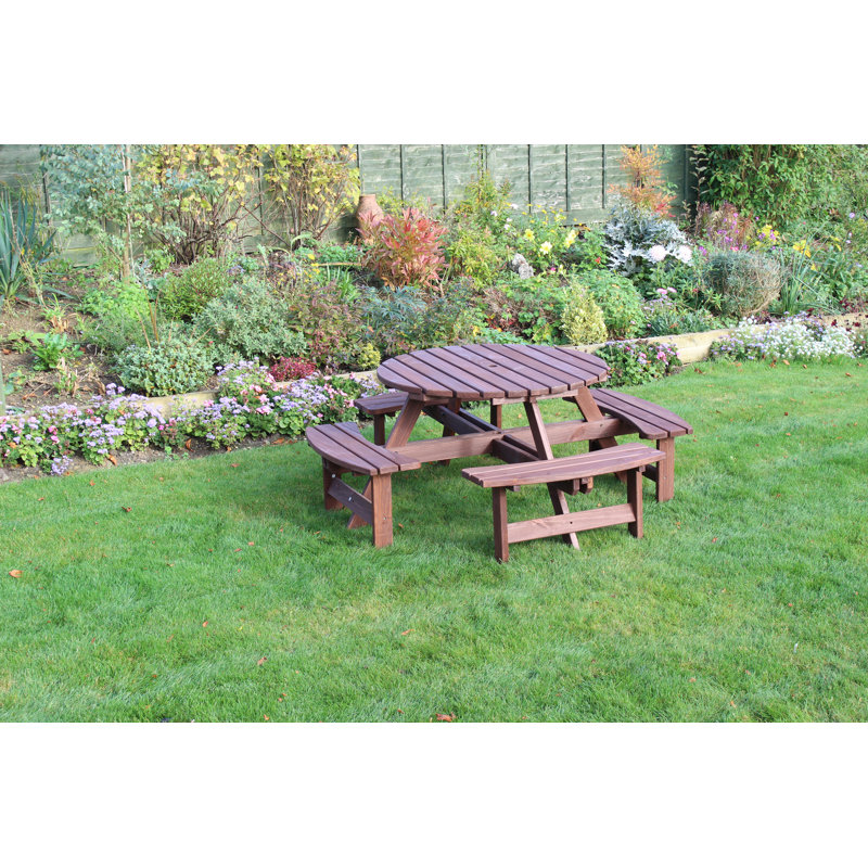 Heaven Round Outdoor with Umbrella Hole Picnic Table - 180 cm W 180 cm D, Brown