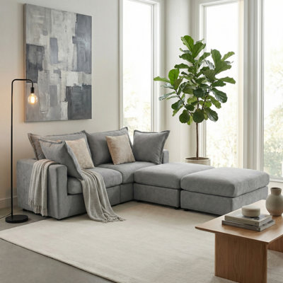 Canapé modulaire rembourré 83 po avec repose-pieds de rangement 83 po pour le salon, gris clair