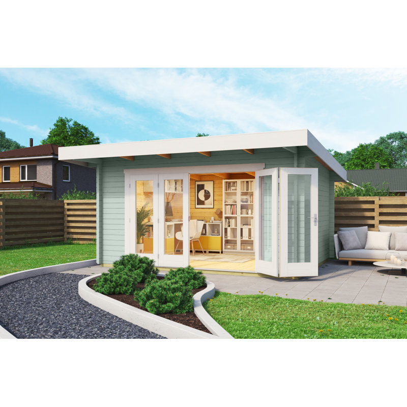 Lasita Sussex 1 - 13 x 10 Ft. Premium Log Cabin With Tempered Double Glazed Bifold Doors (44mm)