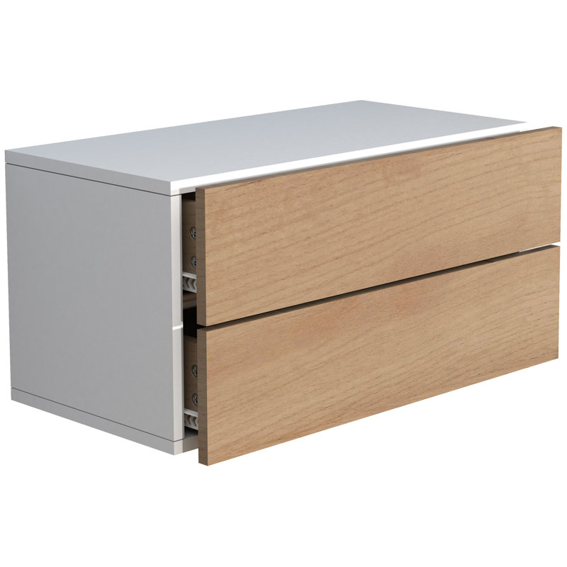 Avyion Manufactured Wood Bedside Table, White/Oak wood, 30cm H x 60cm W x 32cm D