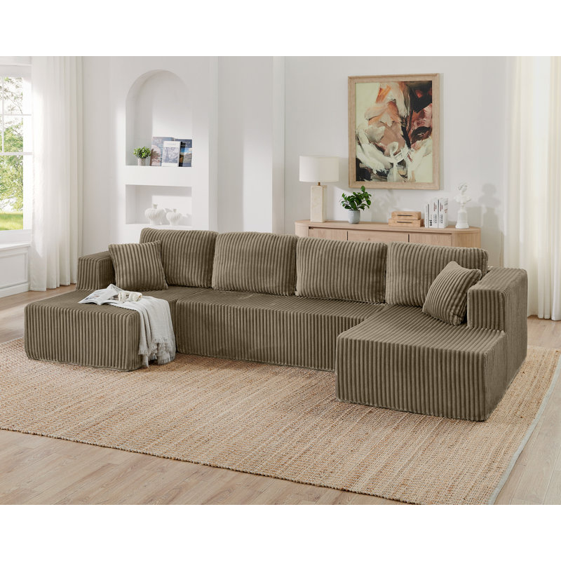 U Shape Modular Sectional Sofa, Brown Fabric