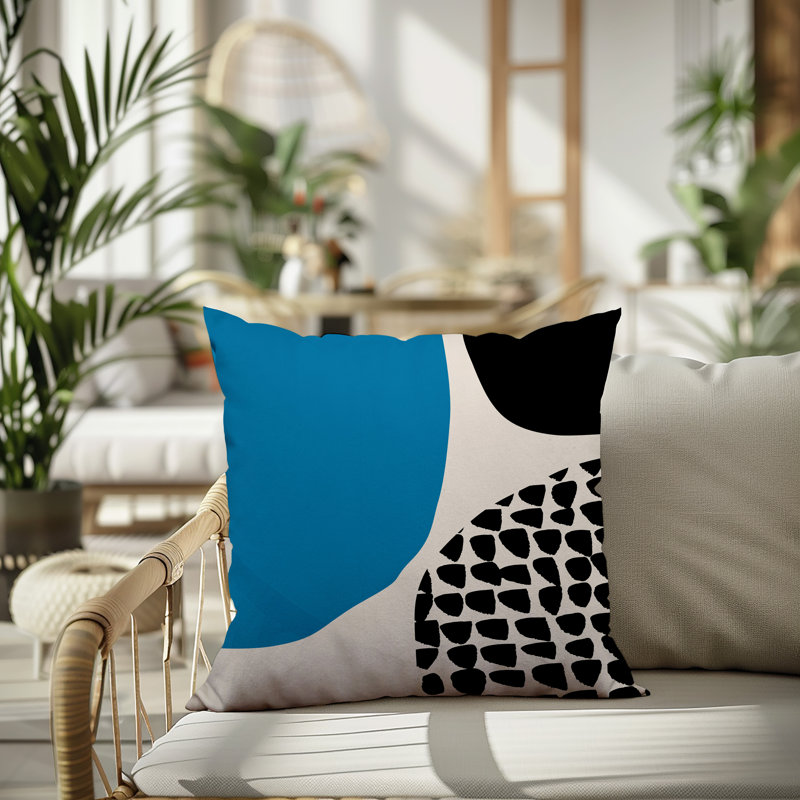 Coussin carré intérieur / extérieur pia, H 17 po x l 17 po, Turquoise / noir / blanc cassé