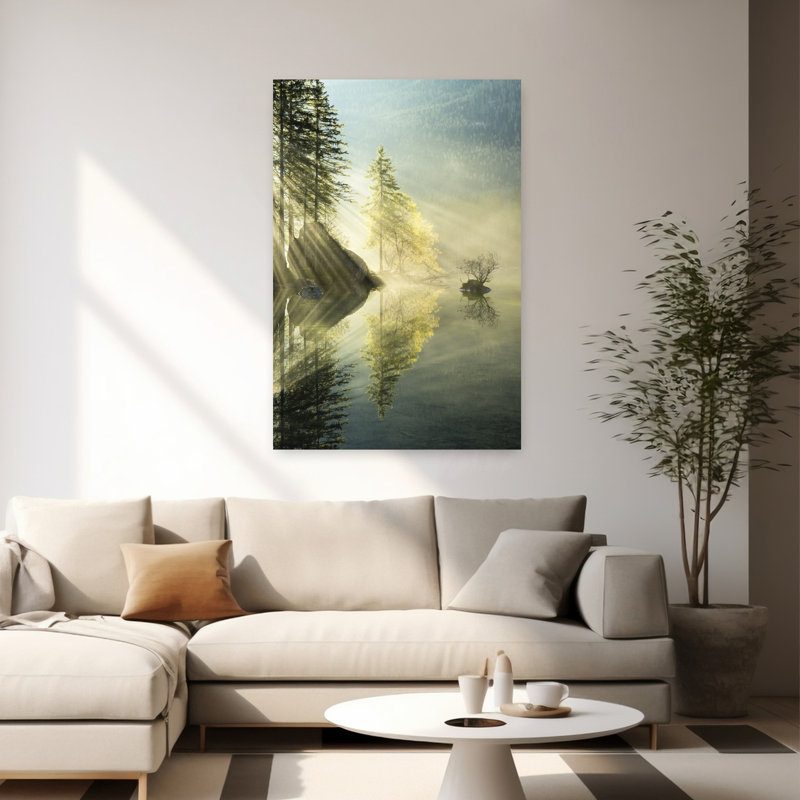 «God Rays», impression abstraite verticale de paysage forestier mural, 60" H x 40" W