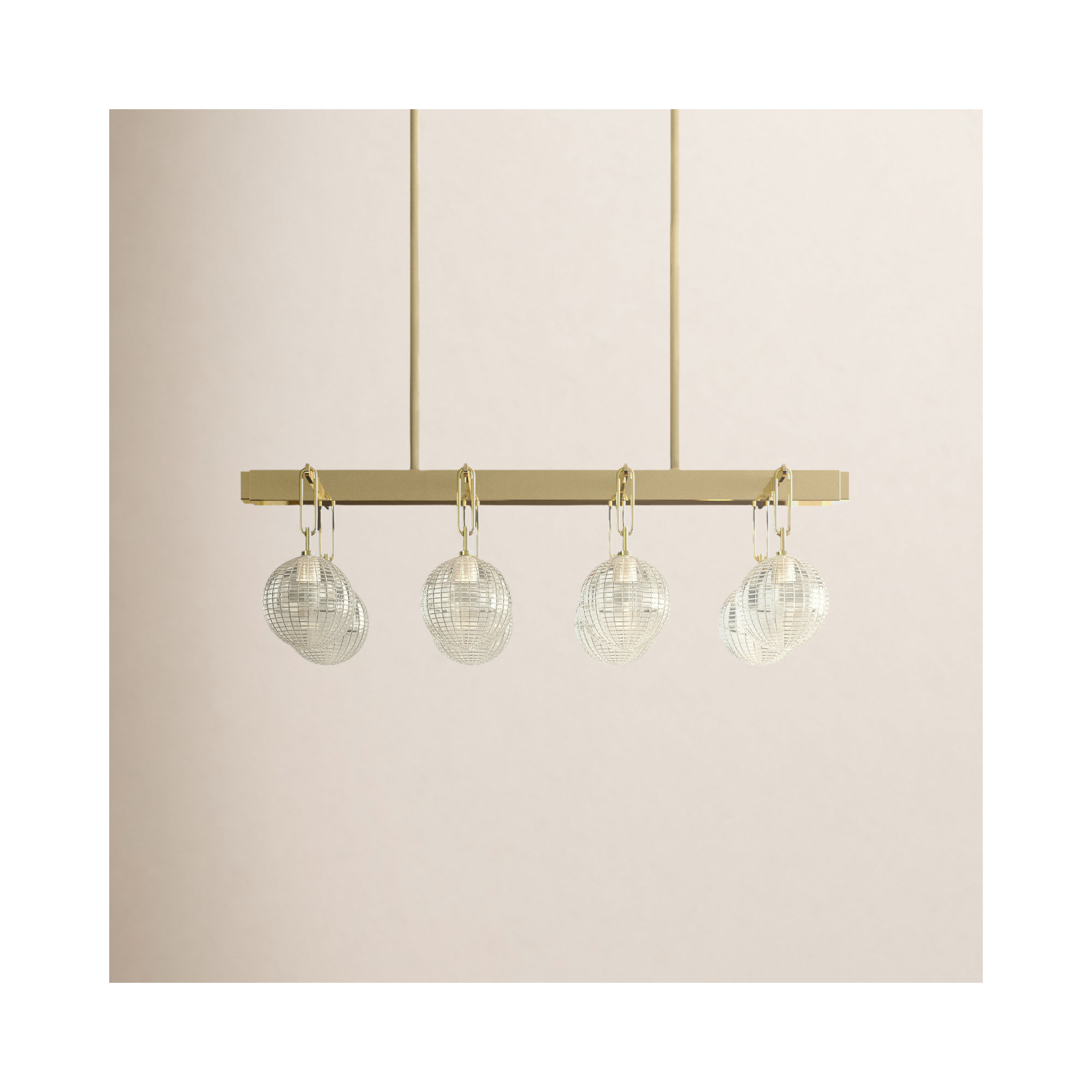 8 Light Glass Dimmable Pendant, Aged Brass
