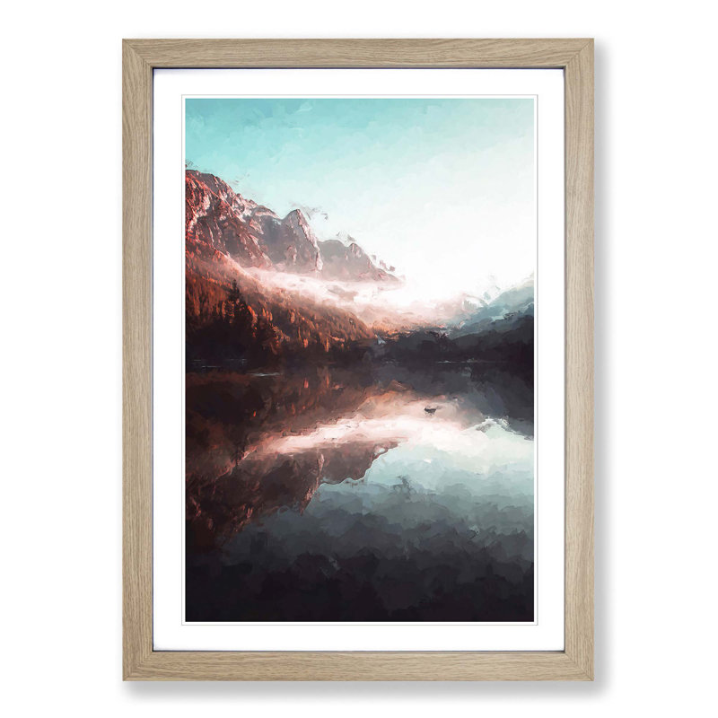 Lake in Italy in Abstract - Picture Frame Graphic Art Print, 65cm H x 48cm W x 2cm D, Oak Framed