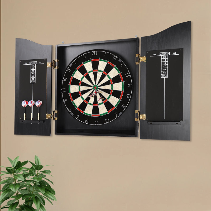 OUKANING Jeu de fléchettes en liège et armoire (fléchettes incluses), Noir