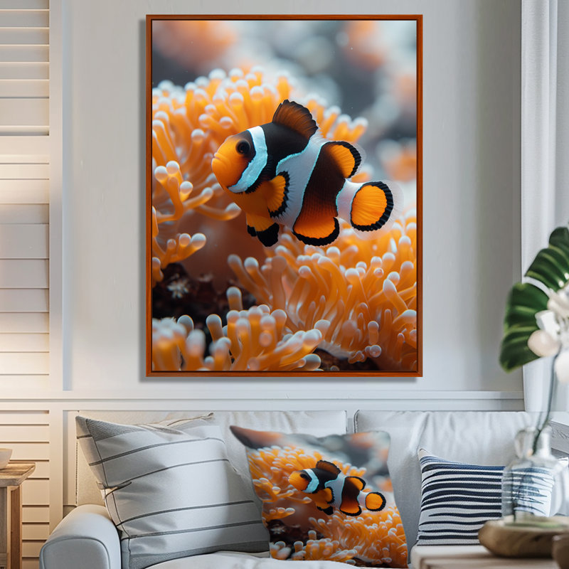 Art de mur de corail orange blanc et corail - merveille de corail, Black Floater Framed, H 24 po x l 32 po