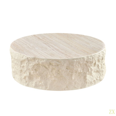 Table basse ronde ronde en fibre de verre 35,43 po pour salon, table en imitation pierre devant le canapé, table basse au design moderne pour bureau, appartement, sans assemblage