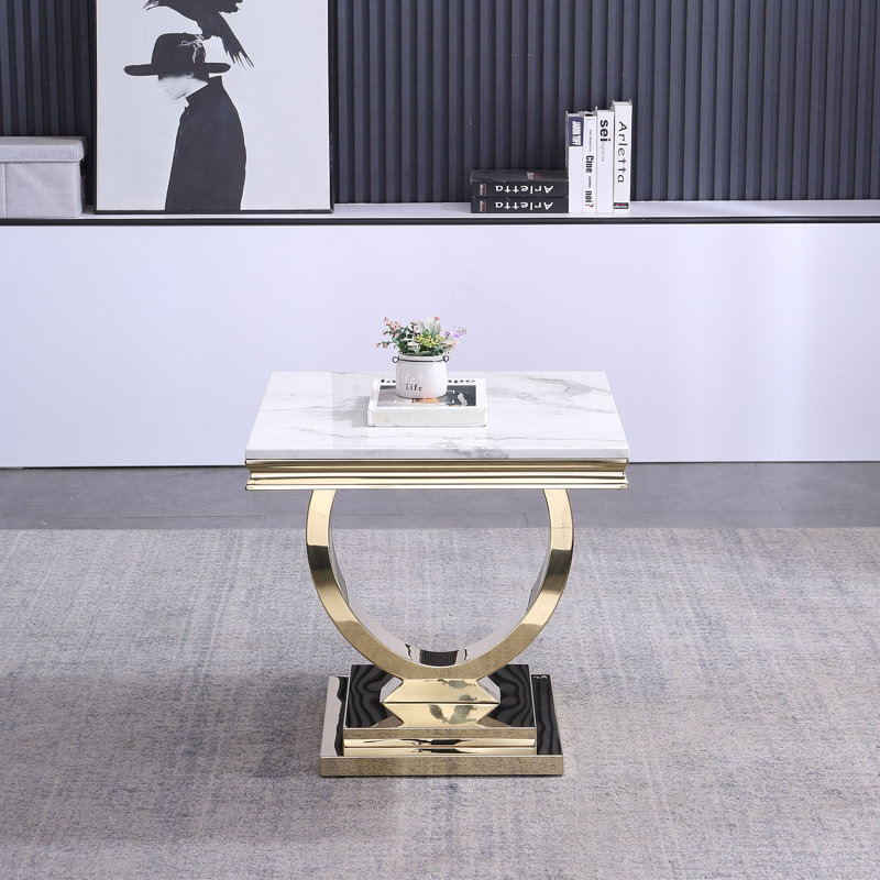 Marleyann Marble Top End Table, Gold, White