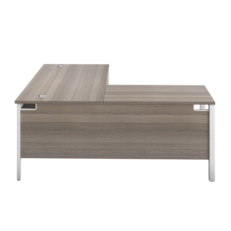 Buariki L-Shaped Metal Base Executive Desk, Left Hand Return, Grey Oak/White, 73cm H x 160cm W x 180cm D