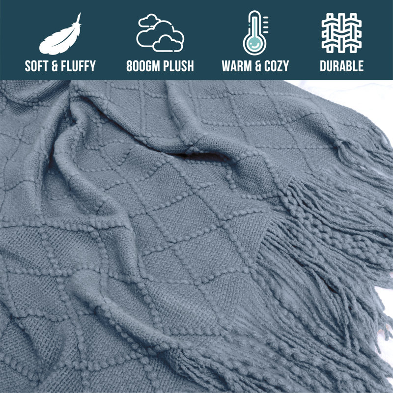 Twin Dusty Blue Knitted Fleece Reversible Throw Blanket