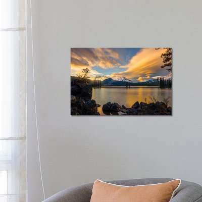 Sunset Colours Reflect off Diamond Lake from the Lenticular Clouds 1 Piece Wrapped Canvas Wall Art