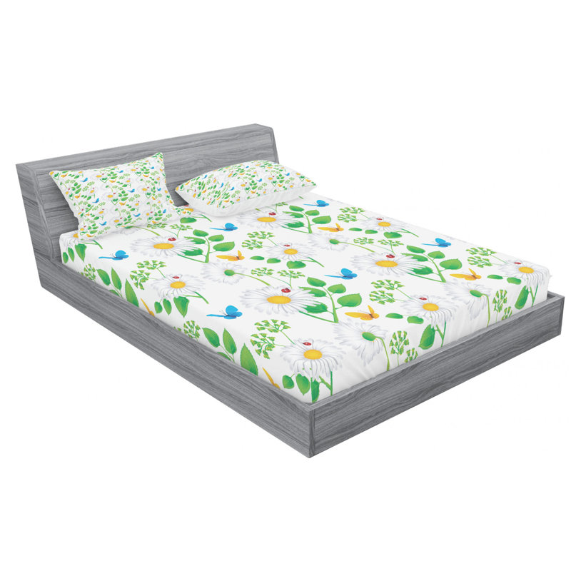 Ladybug Microfiber Floral Sheet Set, Queen Sheet Set with Fitted Sheet