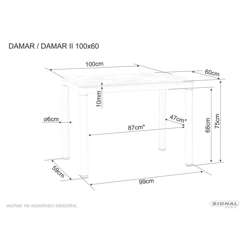 Damar Glass Top Metal Base Dining Table, Cream