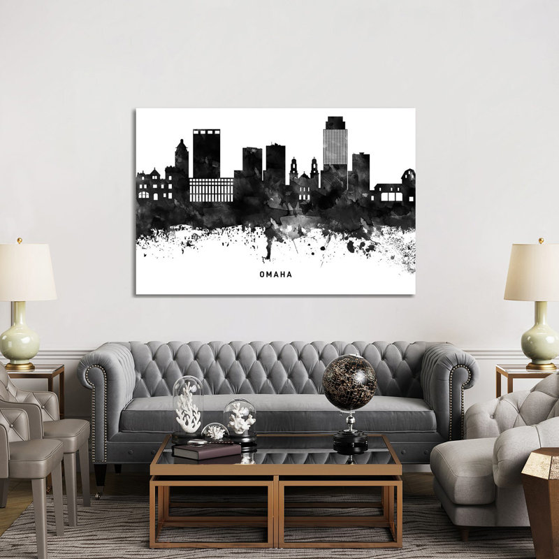 Omaha Skyline Black & White - Wrapped Canvas Print, 152.5 cm H x 101.5 cm W