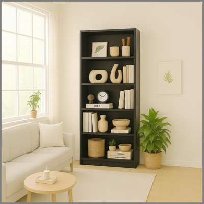 5-Tier Bookshelves Storage Cabinet Black