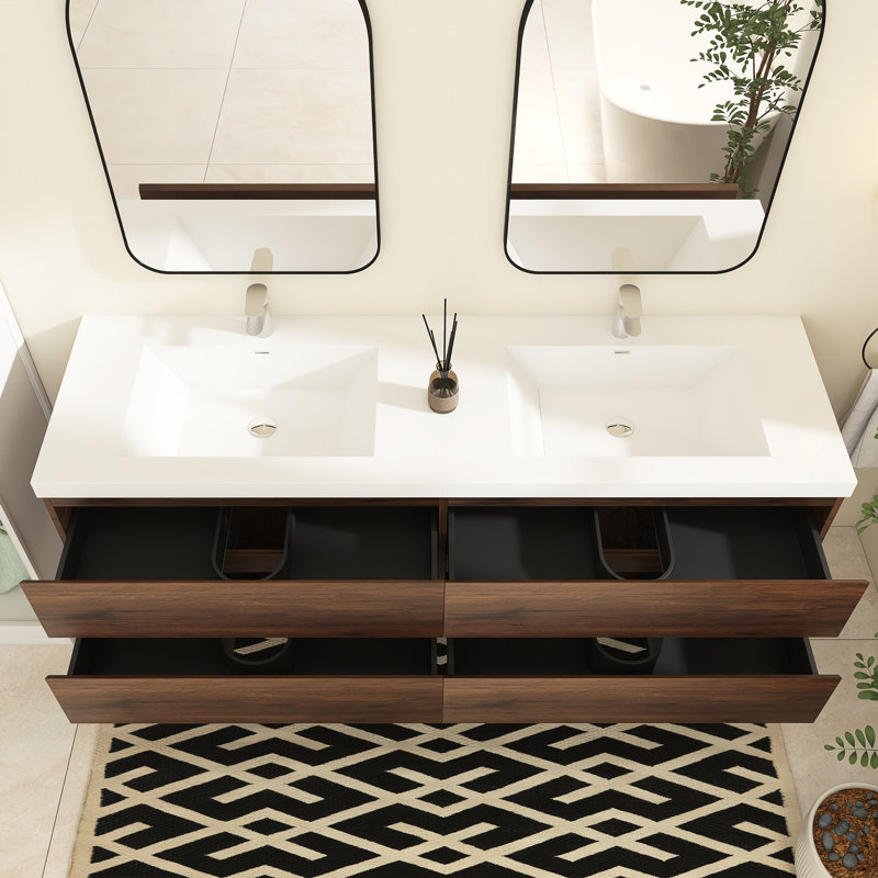 Ensemble de meuble-lavabo double 71 po Emit, Palissandre