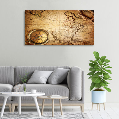 Compass On The Map - No Frame Print on Canvas