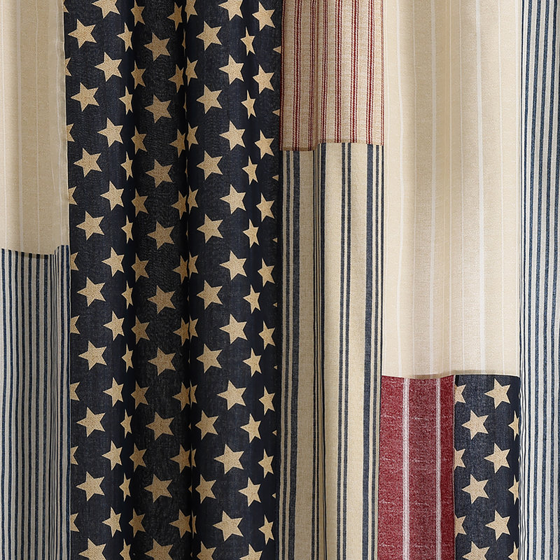 Americana Patchwork Cotton Shower Curtain with Stars and Stripes