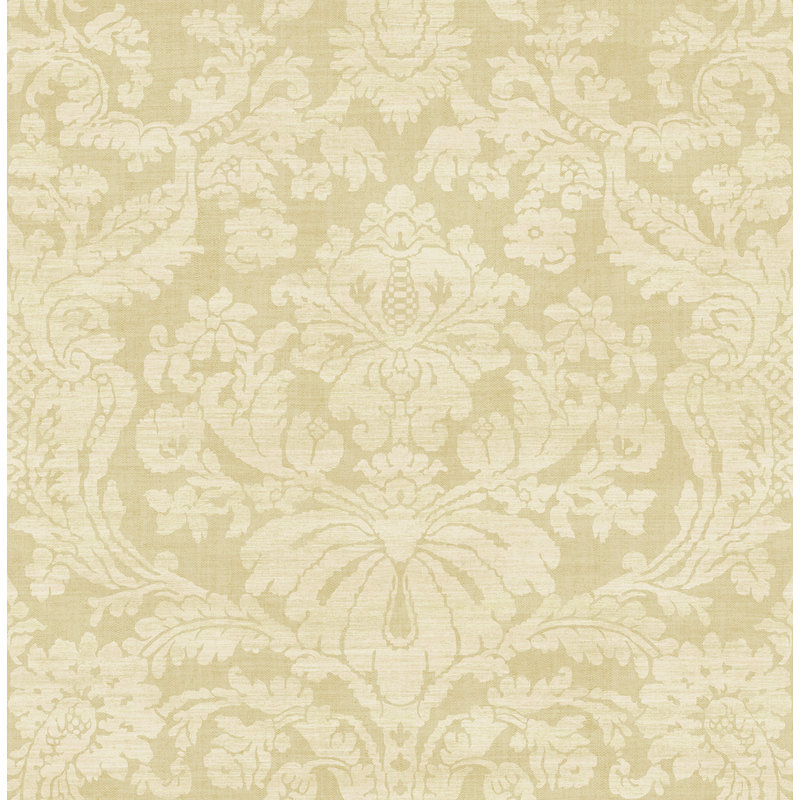 Papier peint damassé non marbré Seabrook Designs Caramel & Maroon Magdalena, Avoine