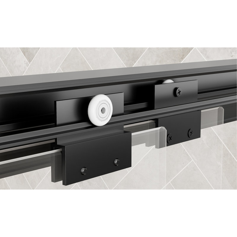 Matte Black Aluminum Frame Double Sliding Shower Door 54" W X 72" H, 1/4"  6Mm  Clear Tempered Glass With -Proof Film, Waterproof And Easy To Install In Bathroom Wide High Glass, Frame, , Waterproof,