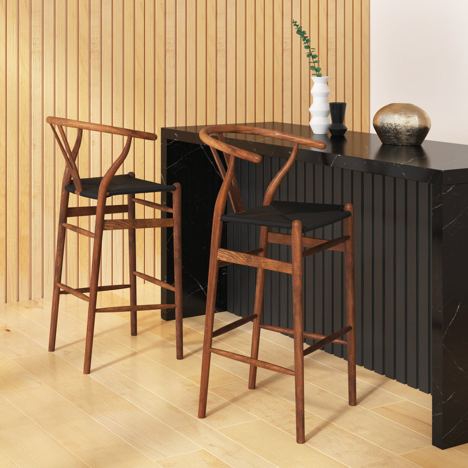 Etta Solid Wood Bar & Counter Stool, Walnut/Black, Bar Stool (30" Seat Height)