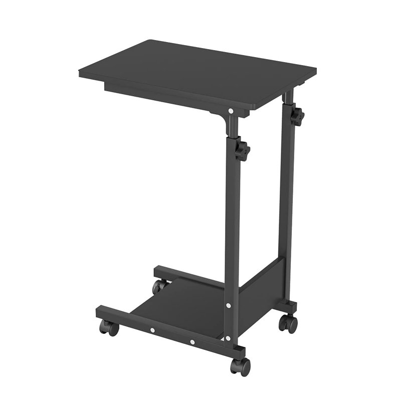 Adjustable Height C Table Sofa Side Bedside Table With Wheels, Hospital Bed Table Rolling Tray With Storage, Mobile Computer Desk Laptop Table For Home Use