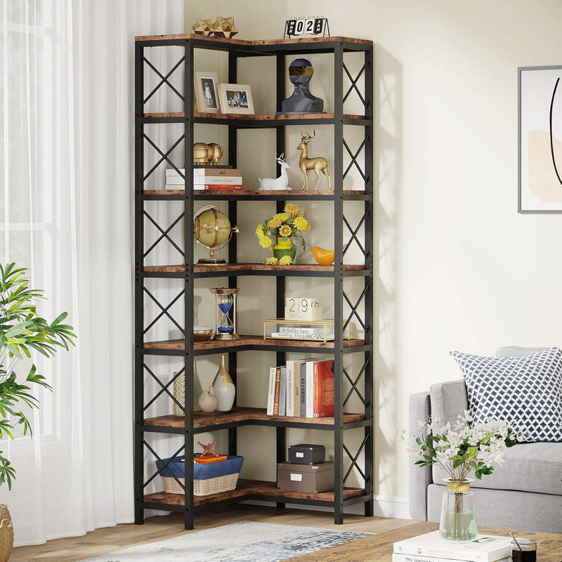 Bibliothèque de rangement à 7 niveaux, Brun rustique