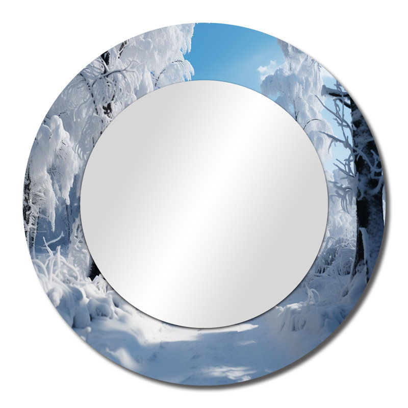 Winter Frosty Forest IV - Winter Landscape Mirror, Traditional Round Decorative Wall Mirror, Printed Metal Art, 23" x 23"