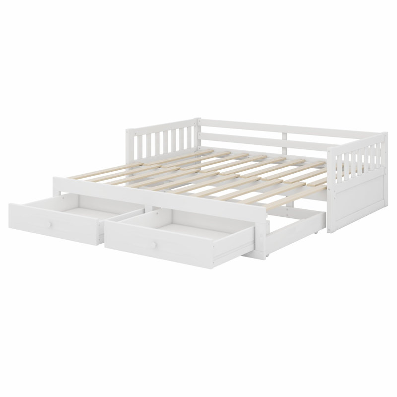 Lit de jour avec couchette coulissante et structure extensible pour une chambre d'amis moderne, Blanc