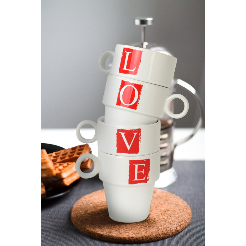 Ensemble de grandes tasses en grès céramique Collazo (6 pièces), blanc et rouge, 3,9 po | 9,5 oz liq. Antibactérien, résistant aux chocs thermiques, facile à nettoyer, va au lave-vaisselle et au micro-ondes | Parfait pour la maison ou le bureau, élégant et durable