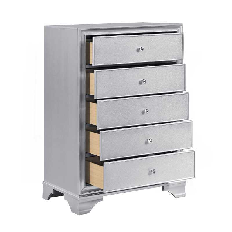 Commode de rangement contemporaine à 6 tiroirs avec finition argentée Glam