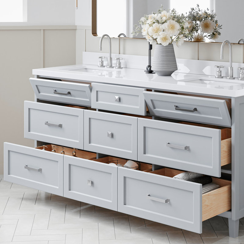 ARIEL Monroe 73 Double Sink Bathroom Vanity with Pure Quartz Top, Gray
