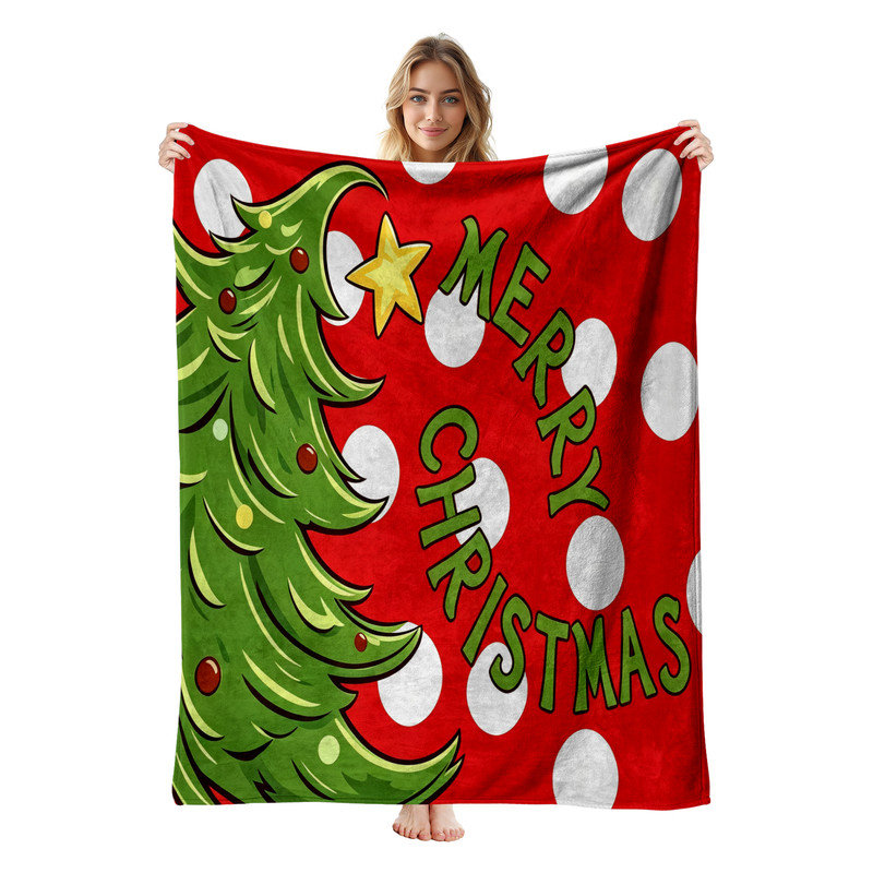Couverture polaire de Noël JYK pour lit simple, légère, respirante, douce et chaude en microfibre pelucheuse, 152 x 203 cm, motif sapin de Noël ondulé
