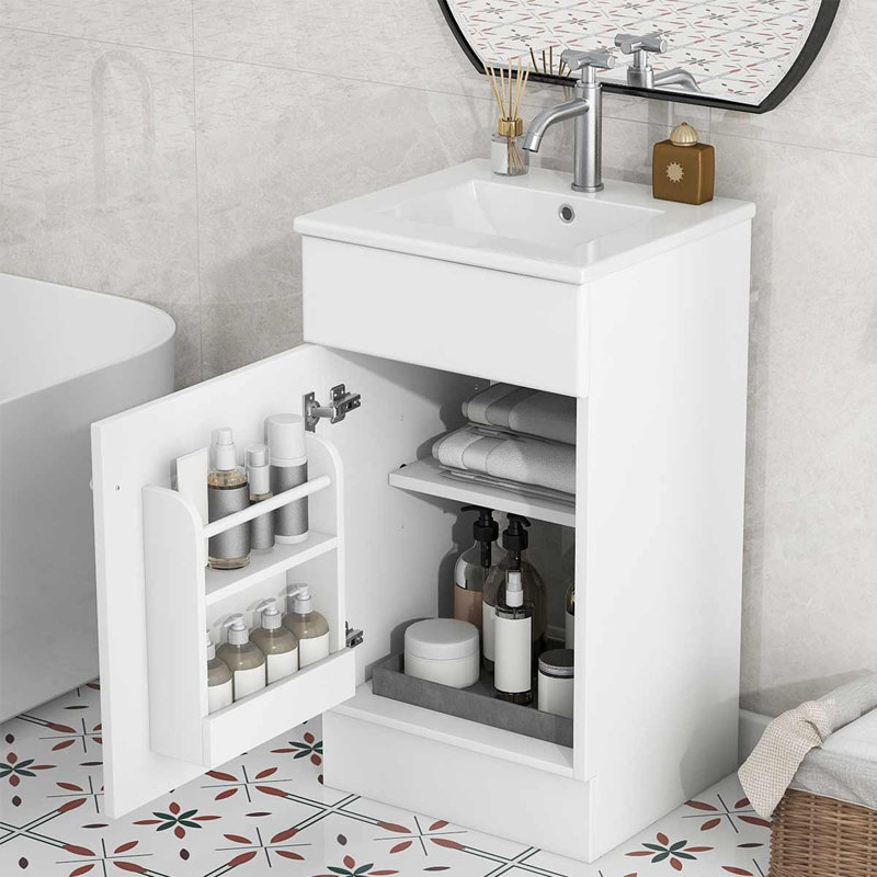 Meuble-lavabo 18 po avec meuble-lavabo en céramique et tablette réglable, Blanc