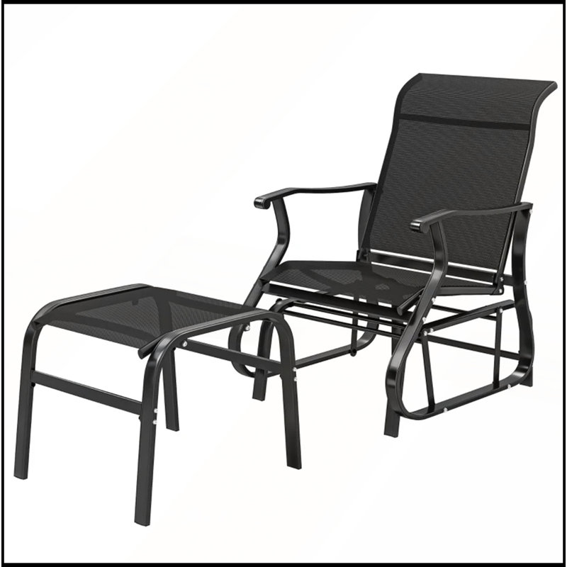Comfortable High Back Glider Chair Set with Ottoman for Outdoor Relaxation, Black