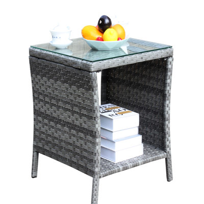 Clear Tempered Glass Coffee Table For Outdoor, Grey , 18.71X18.71X21in, & Water , Assemble Outdoor Furniture With Glass, Assembly