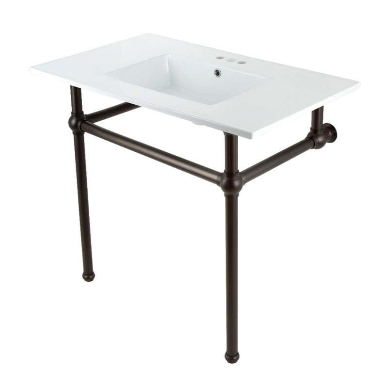 Kingston Brass Templeton 37-Inch Ceramic Console Sink with Brass Legs, White/Oil Rubbed Bronze, Single