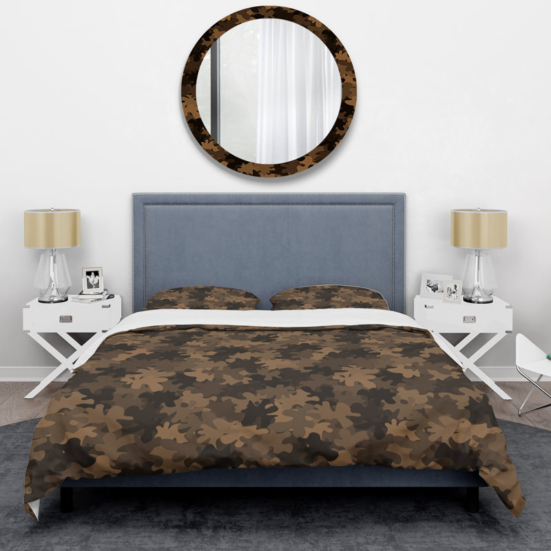 Camouflage militaire brun tendance - ensemble de housse de couette abstrait - microfibre de polyester