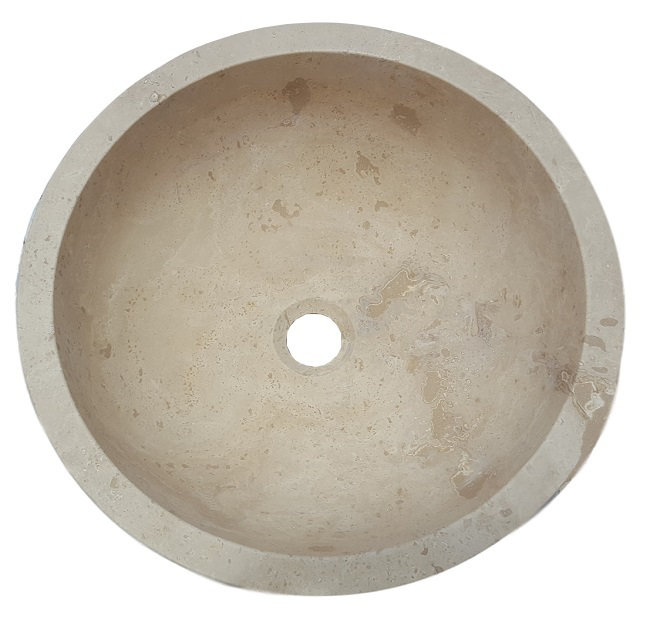 TashMart 16'' Travertine Circular Bathroom Sink, Light